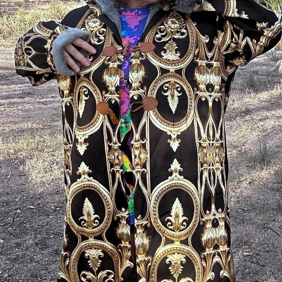 Baroque Cotton Jacket Gold Black Hooded Size XL Rococo Couture Versailles Coat - Picture 4 of 10